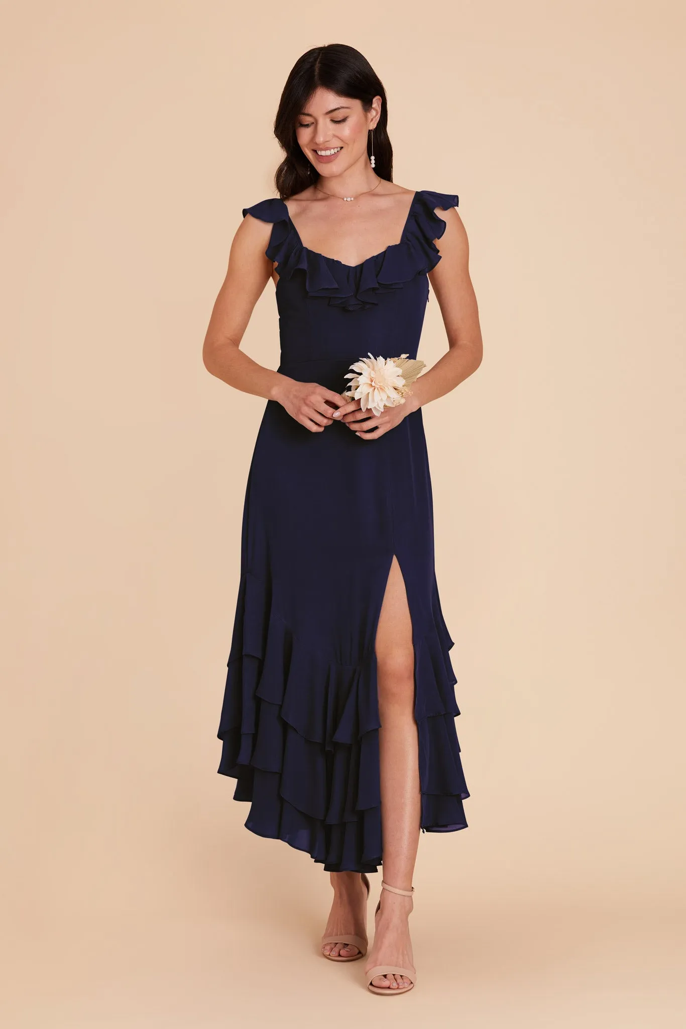 Ginny Chiffon Dress - Navy sold by Birdy Grey