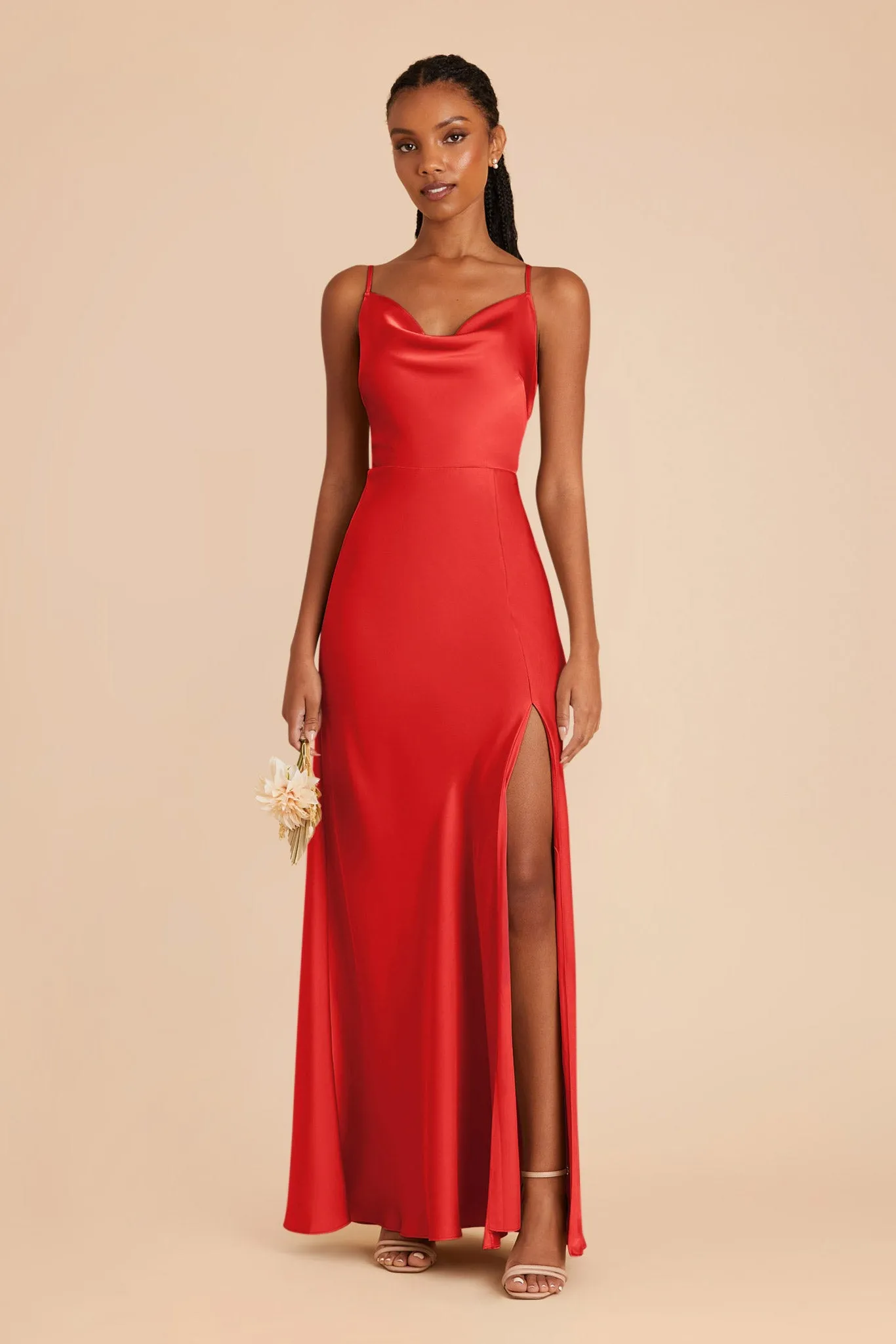 Lisa Long Matte Satin Dress - Ruby Red sold by Birdy Grey