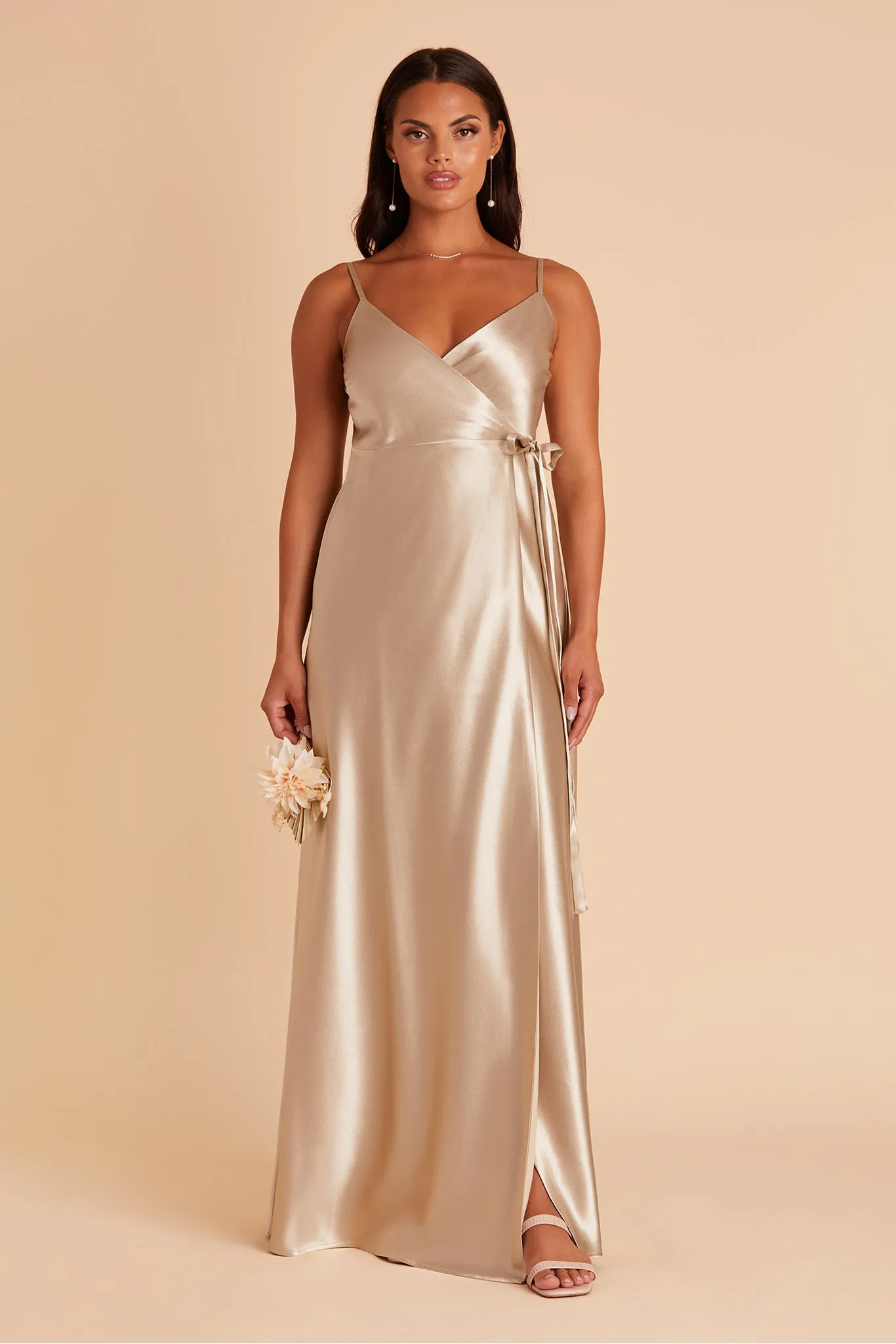 Cindy Shiny Satin Dress - Neutral Champagne sold by Birdy Grey