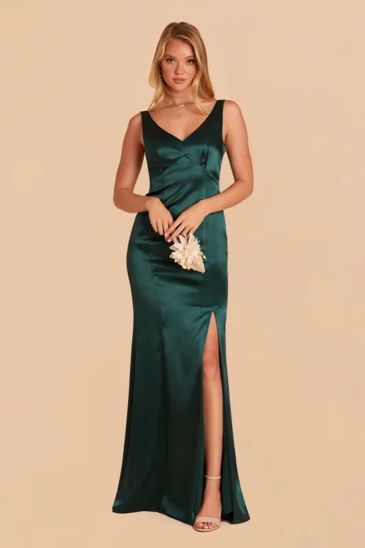 Gloria Shiny Satin Dress - Emerald sold by Birdy Grey