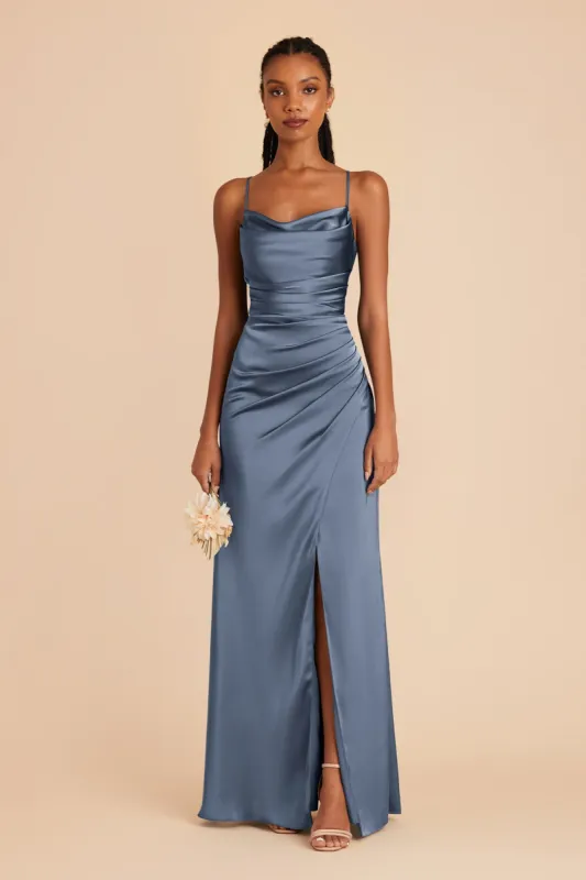 Lydia Matte Satin Dress - French Blue sold by Birdy Grey