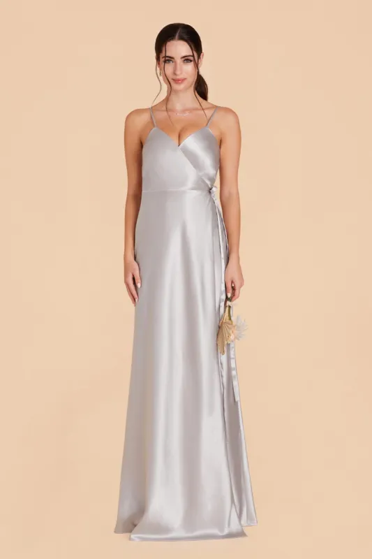 Cindy Shiny Satin Dress - Platinum sold by Birdy Grey