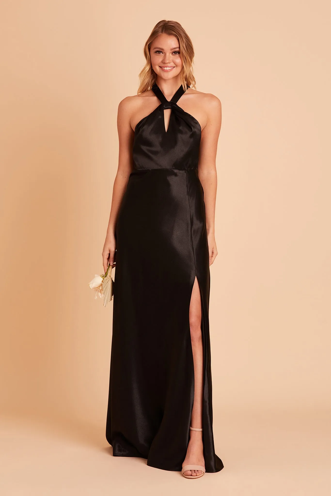 Monica Shiny Satin Dress - Black sold by Birdy Grey