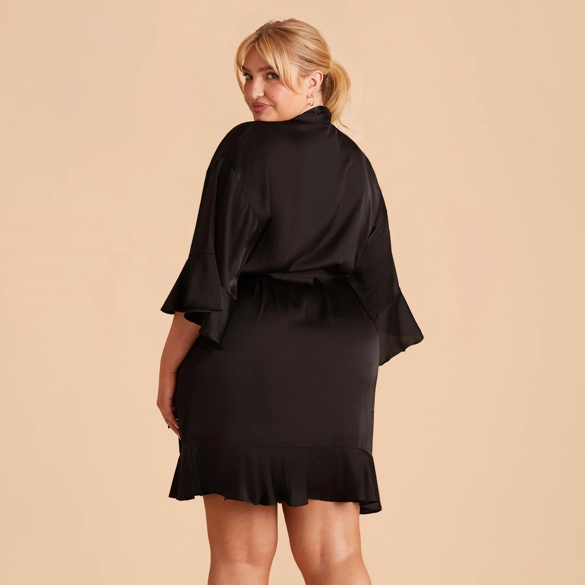 Kenny Ruffle Satin Robe - Black sold by Birdy Grey product image thumbnail 5