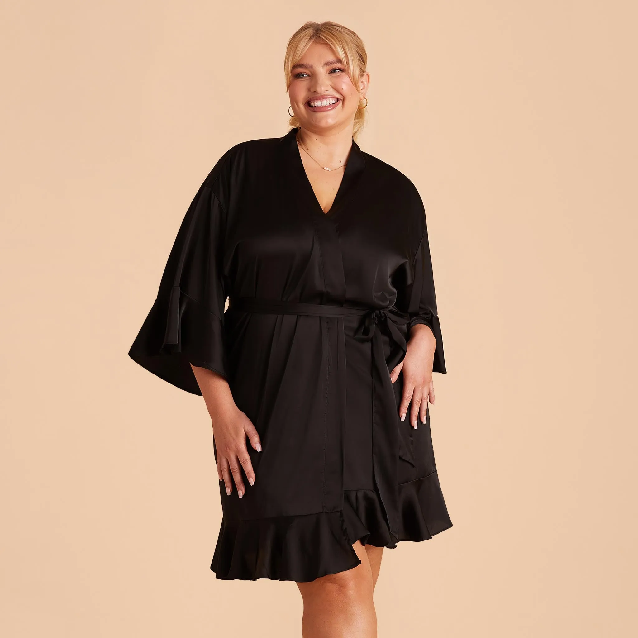 Kenny Ruffle Satin Robe - Black sold by Birdy Grey product image thumbnail 4
