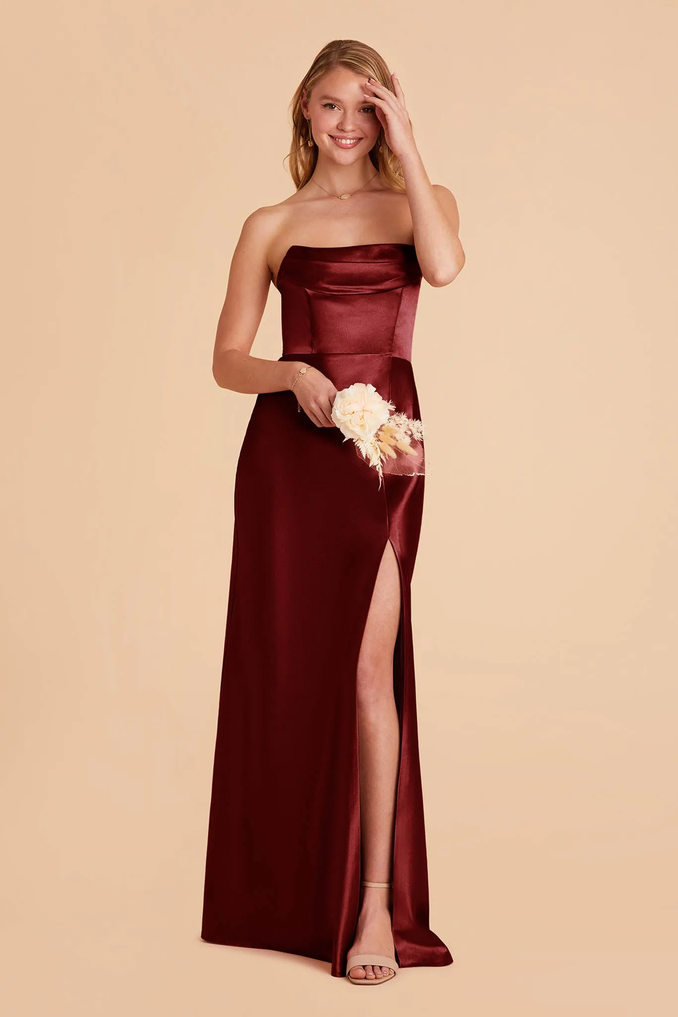 Mia Shiny Satin Convertible Dress - Cabernet sold by Birdy Grey