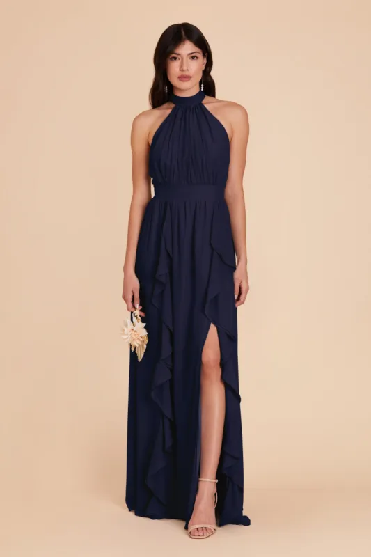 Joyce Chiffon Dress - Navy sold by Birdy Grey