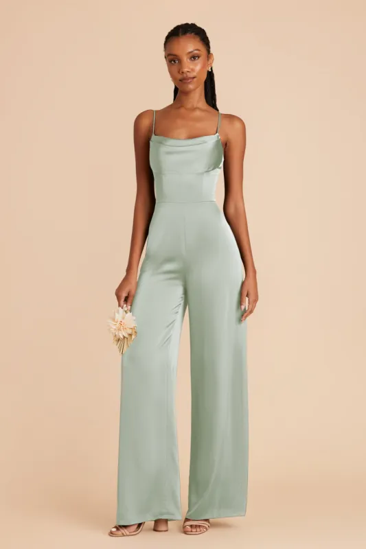 Donna Matte Satin Bridesmaid Jumpsuit - Sage sold by Birdy Grey