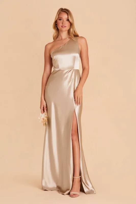 Kira Shiny Satin Dress - Neutral Champagne sold by Birdy Grey
