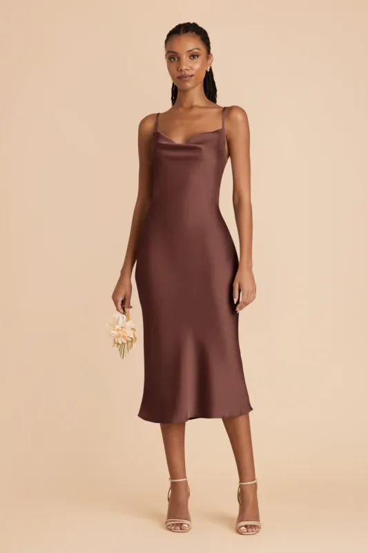 Lisa Matte Satin Midi Dress - Chocolate Brown sold by Birdy Grey