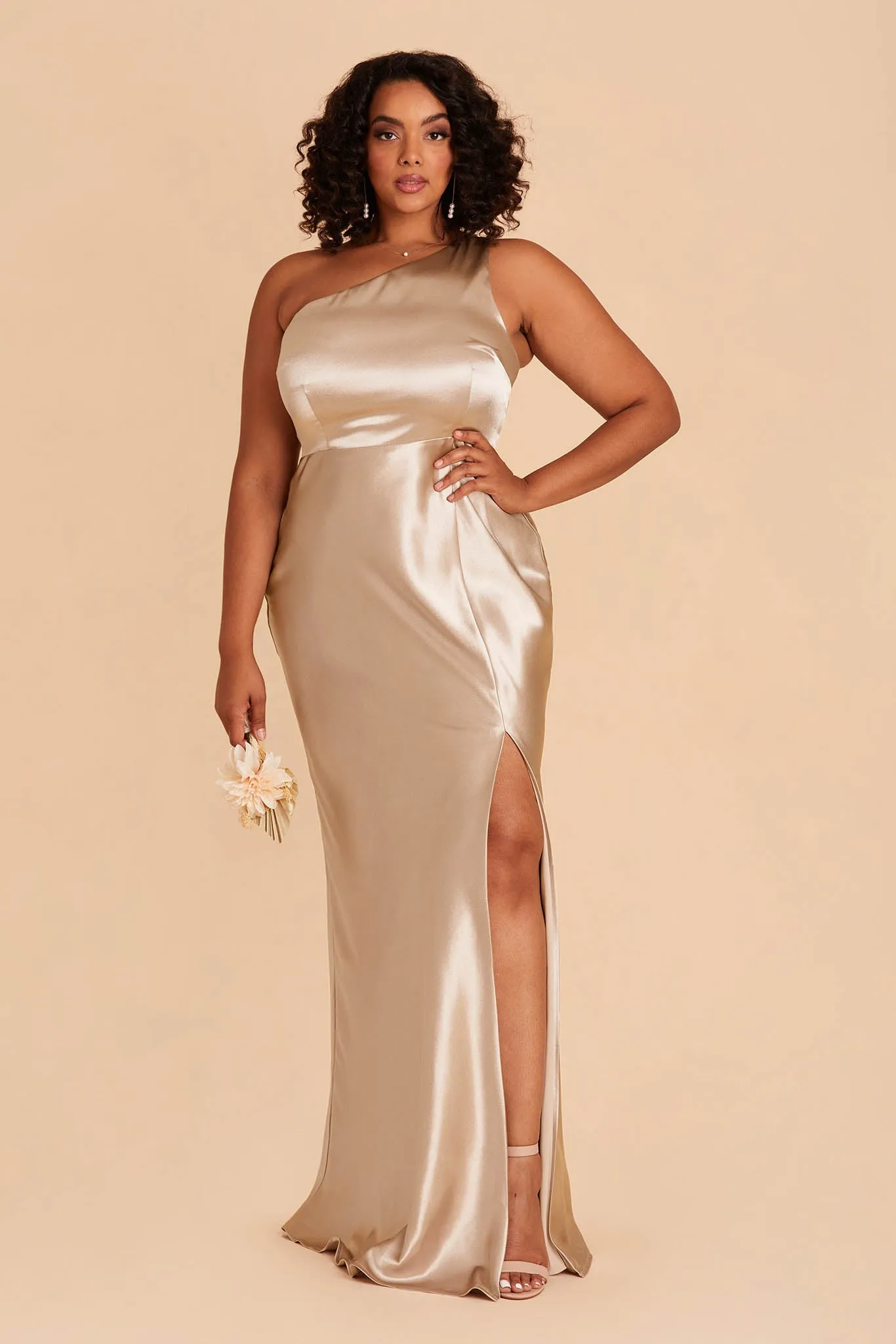 Kira Shiny Satin Dress - Neutral Champagne sold by Birdy Grey product image thumbnail 2