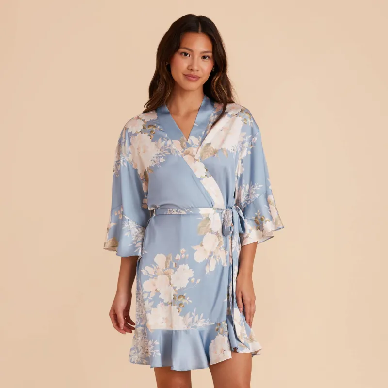 Kenny Floral Ruffle Robe - Dusty Blue Romantic Bouquet sold by Birdy Grey