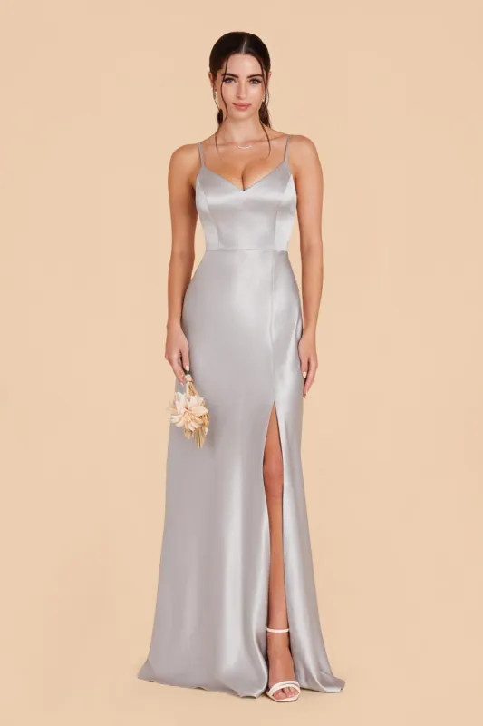 Jay Shiny Satin Dress - Platinum sold by Birdy Grey
