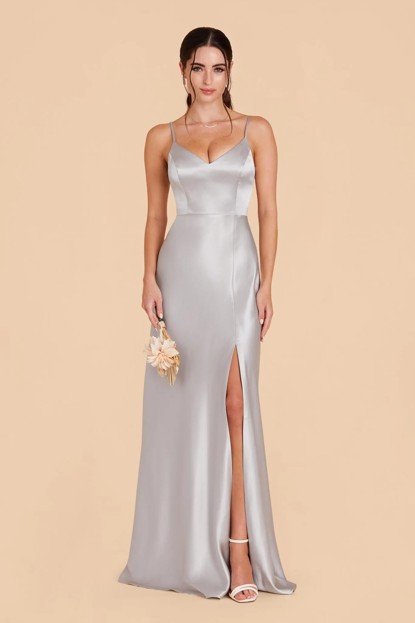 Jay Shiny Satin Dress - Platinum sold by Birdy Grey