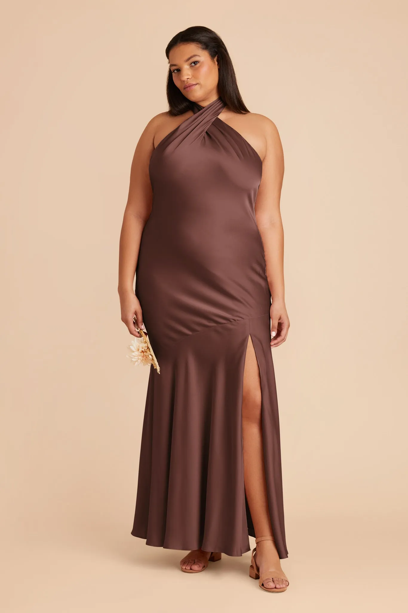 Stephanie Matte Satin Dress - Chocolate Brown sold by Birdy Grey product image thumbnail 2