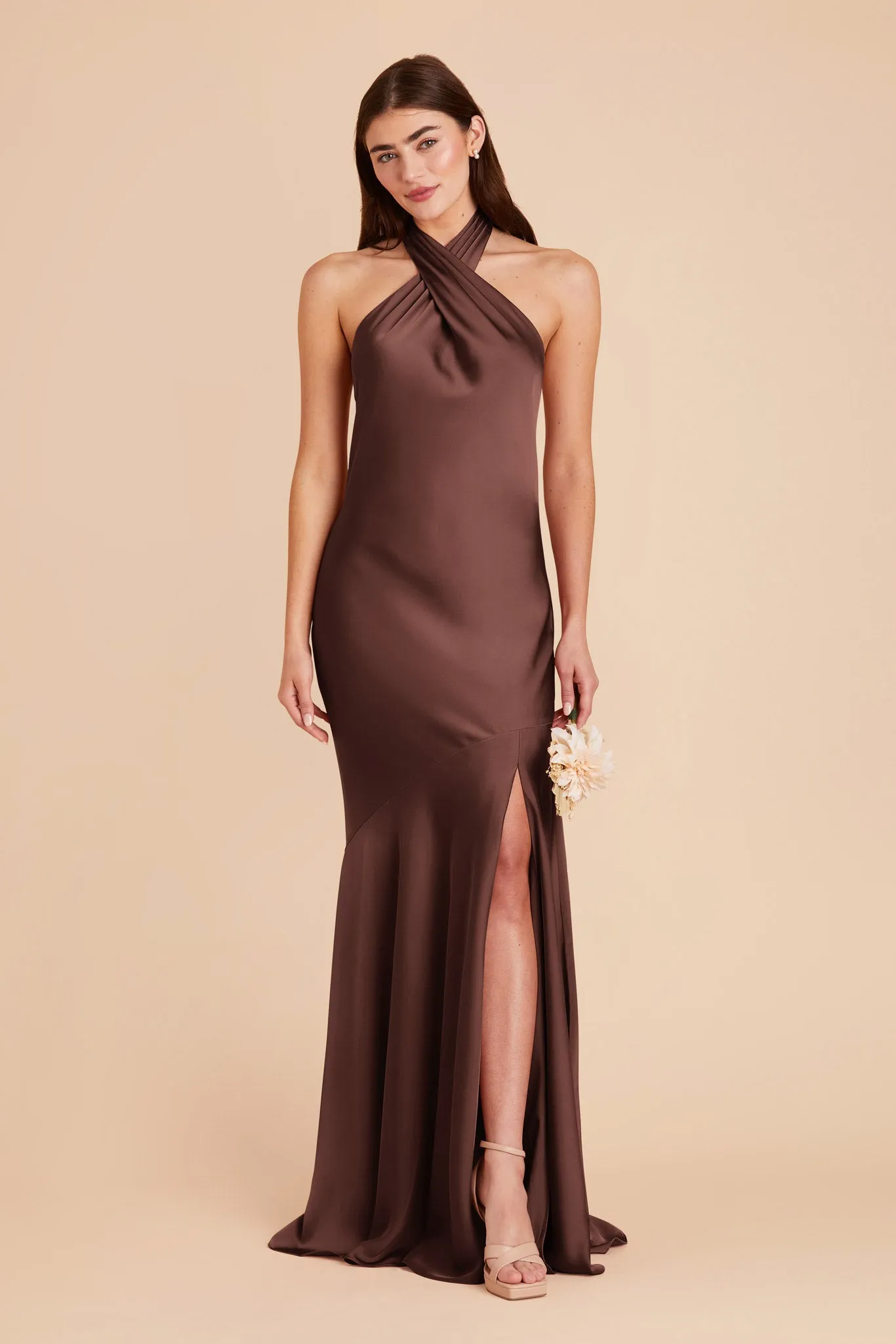 Stephanie Matte Satin Dress - Chocolate Brown sold by Birdy Grey