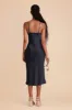 Lisa Matte Satin Midi Dress - Navy sold by Birdy Grey