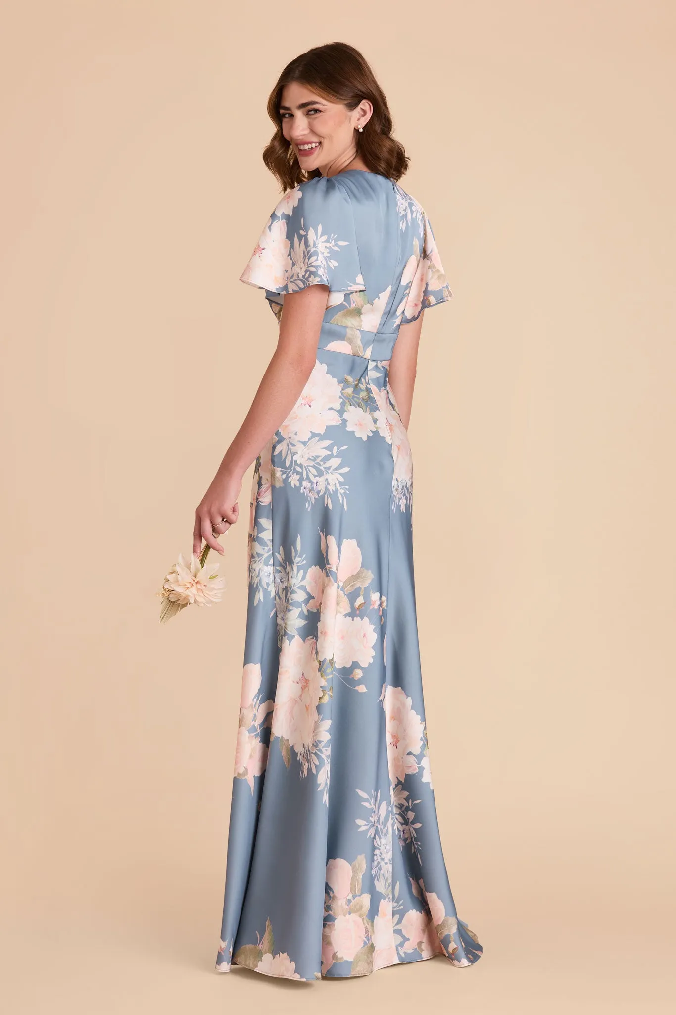 Marni Matte Satin Dress - Dusty Blue Romantic Bouquet sold by Birdy Grey product image thumbnail 4