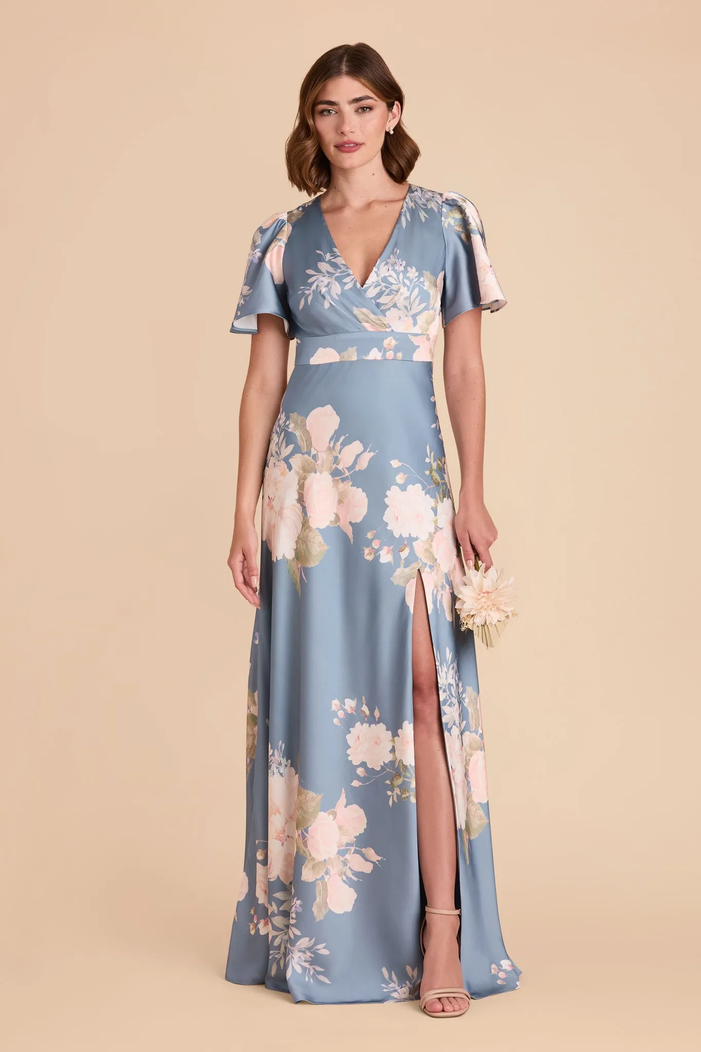 Marni Matte Satin Dress - Dusty Blue Romantic Bouquet sold by Birdy Grey