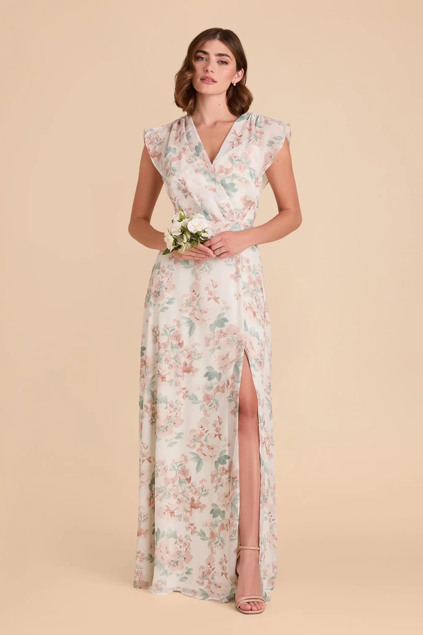Violet Chiffon Dress - Dusty Apricot Peonies sold by Birdy Grey product image thumbnail 2