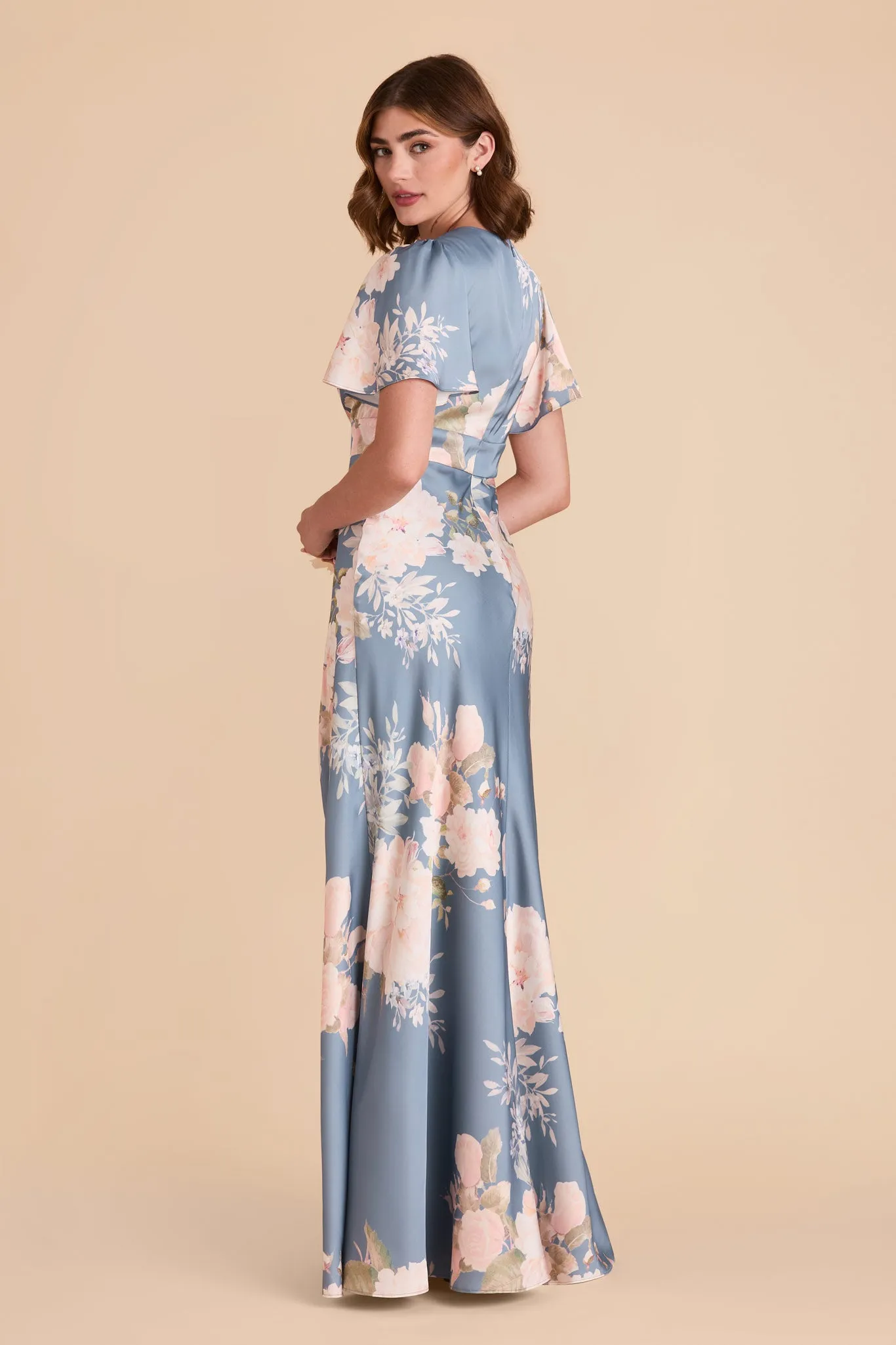 Marni Matte Satin Dress - Dusty Blue Romantic Bouquet sold by Birdy Grey product image thumbnail 5