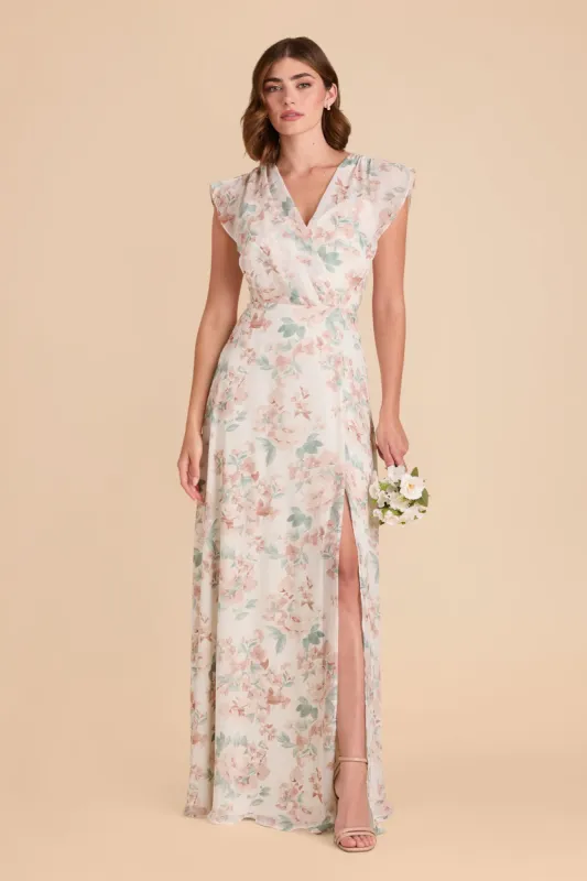 Violet Chiffon Dress - Dusty Apricot Peonies sold by Birdy Grey