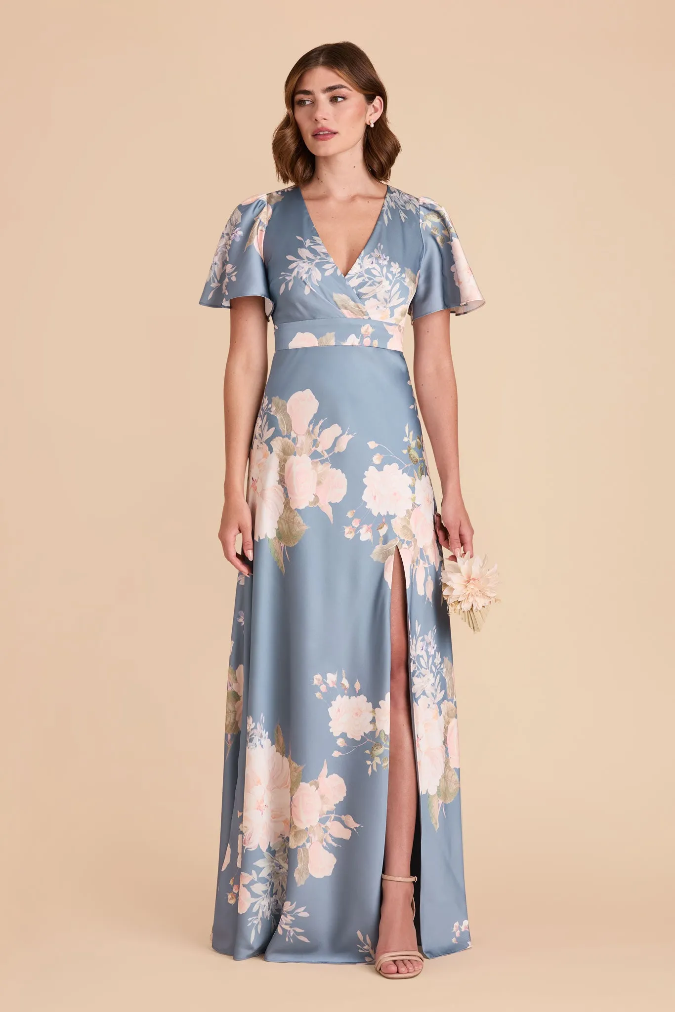 Marni Matte Satin Dress - Dusty Blue Romantic Bouquet sold by Birdy Grey product image thumbnail 2