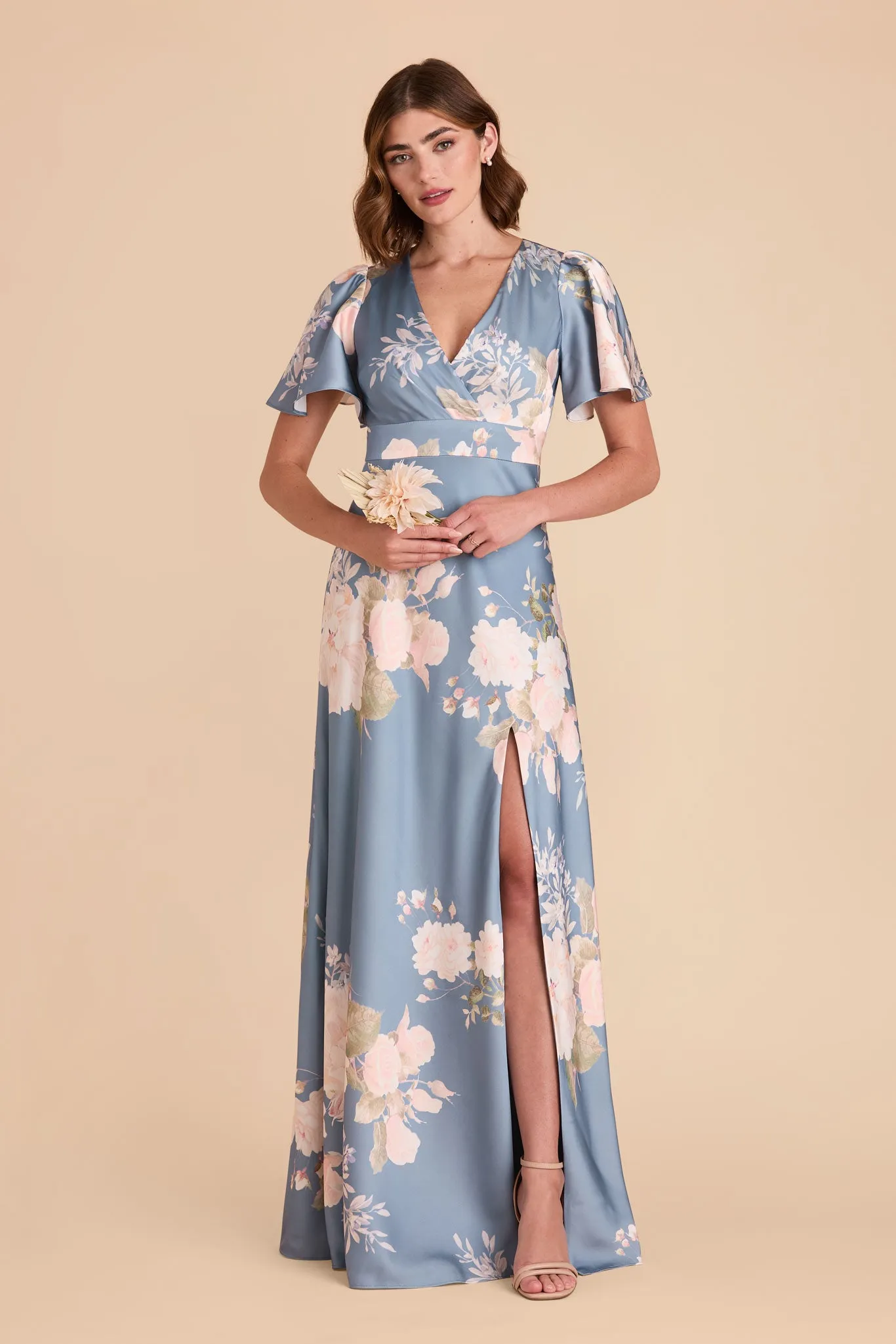 Marni Matte Satin Dress - Dusty Blue Romantic Bouquet sold by Birdy Grey product image thumbnail 3