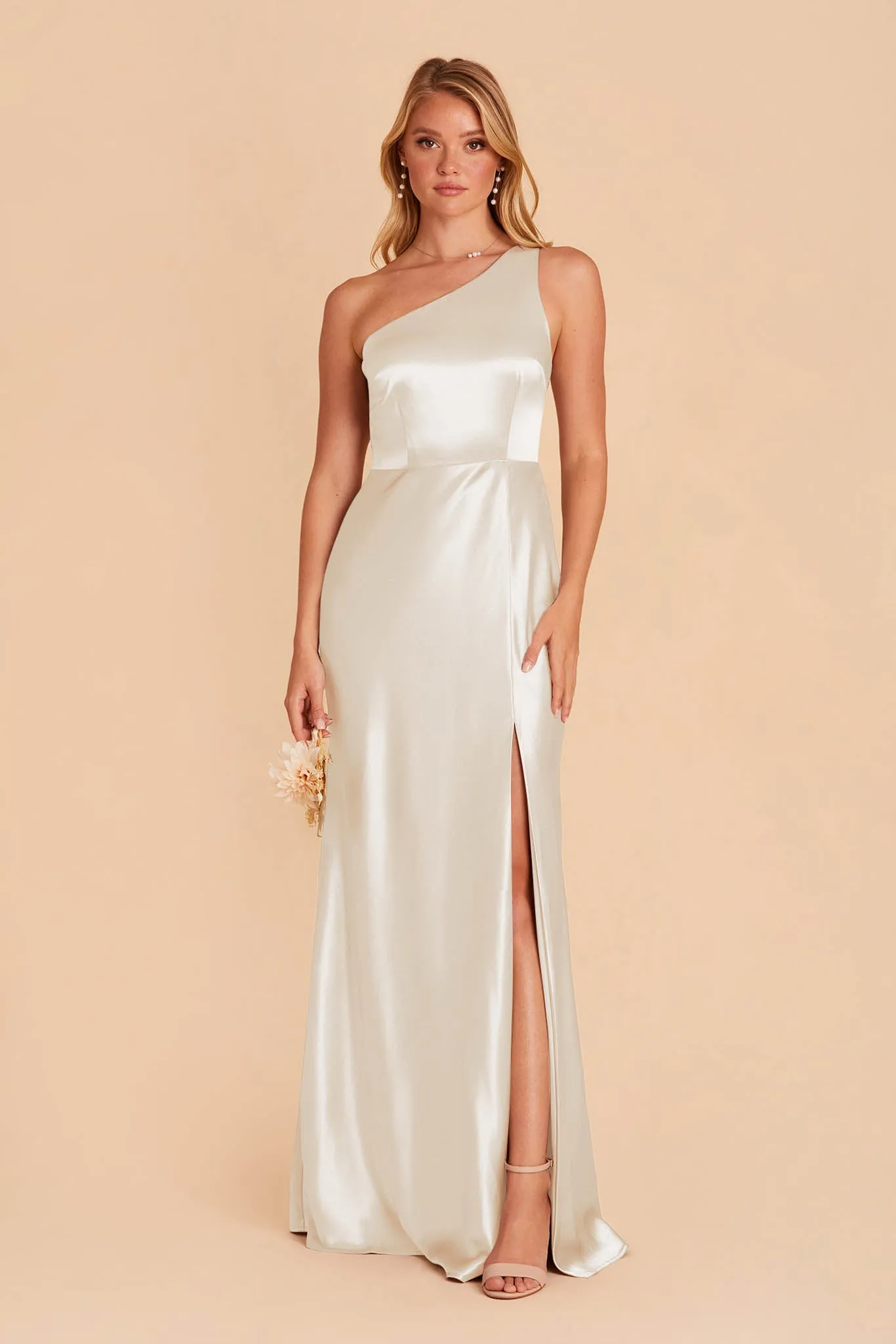 Kira Shiny Satin Dress - White sold by Birdy Grey