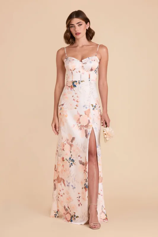 Jessica Matte Satin Dress - Champagne Cascadia Bouquet sold by Birdy Grey