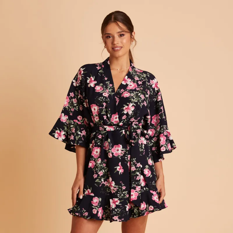 Kenny Floral Ruffle Robe - Midnight Pink Floral sold by Birdy Grey