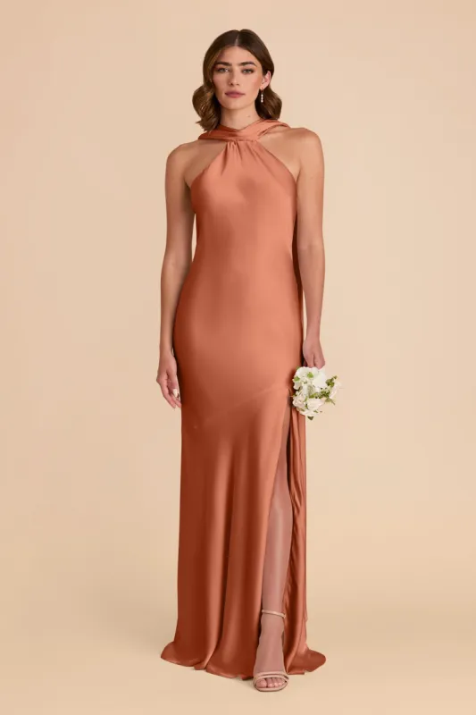 Eileen Matte Satin Dress - Terracotta sold by Birdy Grey