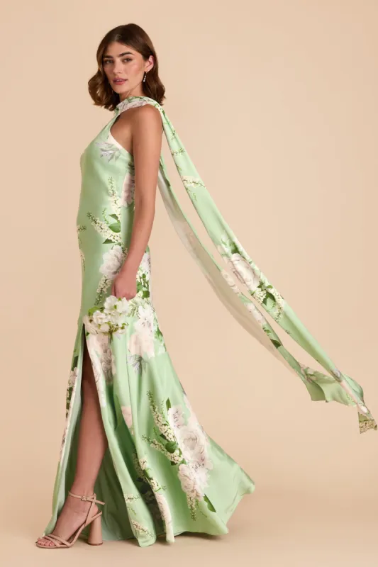 Eileen Matte Satin Dress - Pistachio Garden Bloom sold by Birdy Grey