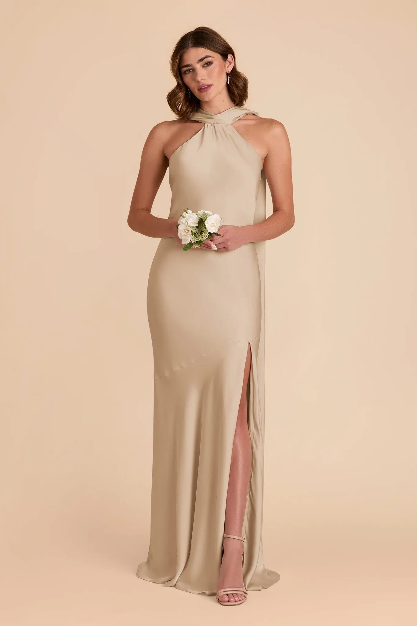 Eileen Matte Satin Dress - Neutral Champagne sold by Birdy Grey