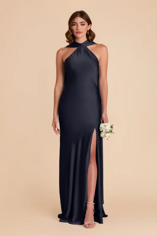 Eileen Matte Satin Dress - Navy sold by Birdy Grey