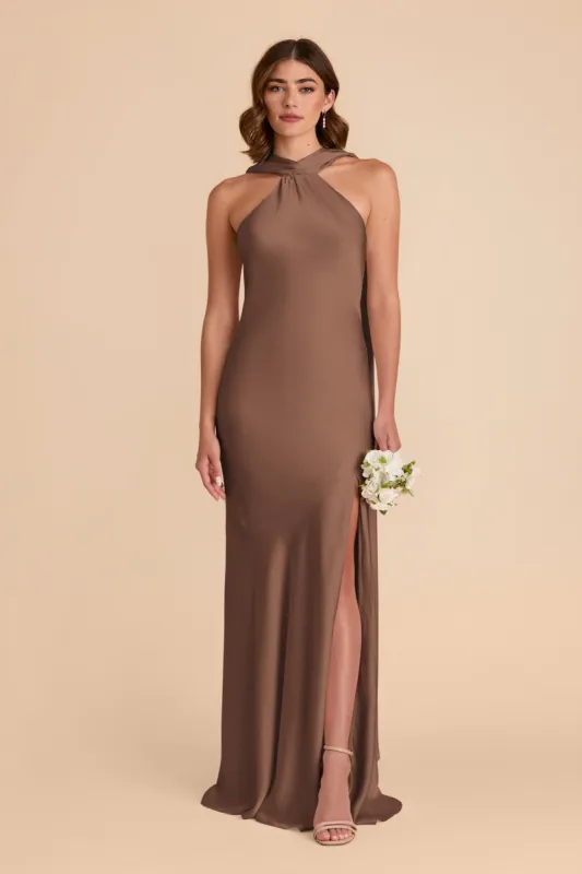 Eileen Matte Satin Dress - Mocha sold by Birdy Grey