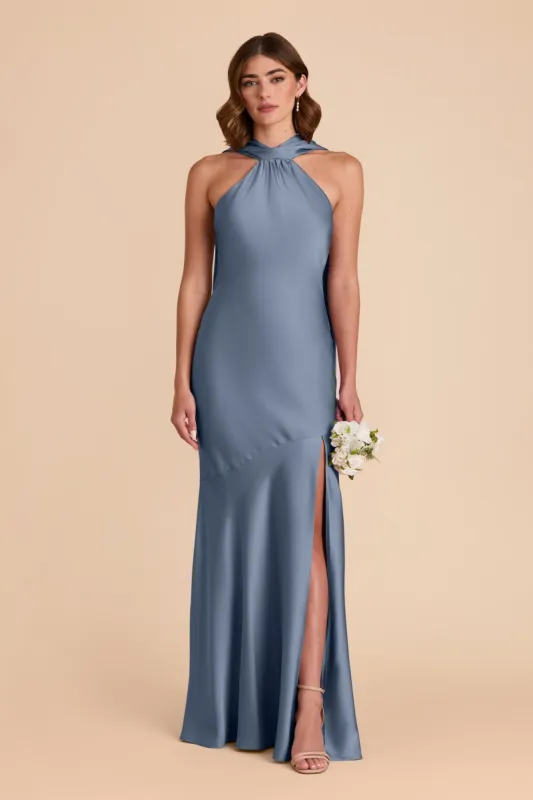 Eileen Matte Satin Dress - French Blue sold by Birdy Grey