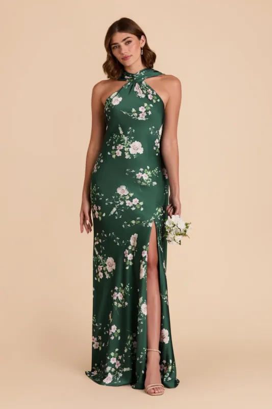 Eileen Matte Satin Dress - Emerald Garden Party sold by Birdy Grey
