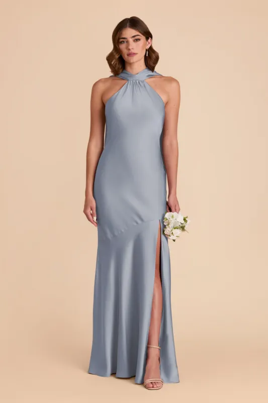 Eileen Matte Satin Dress - Dusty Blue sold by Birdy Grey