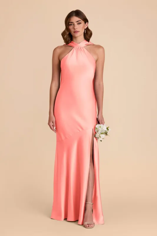 Eileen Matte Satin Dress - Coral Pink sold by Birdy Grey