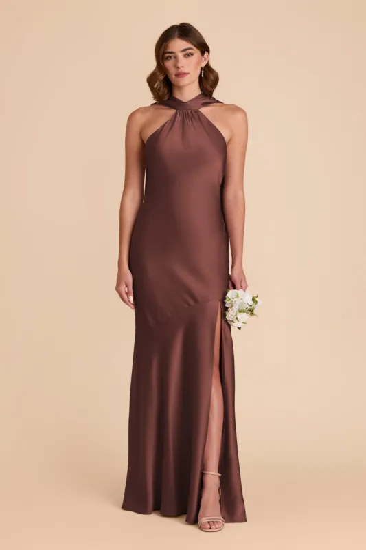 Eileen Matte Satin Dress - Chocolate Brown sold by Birdy Grey