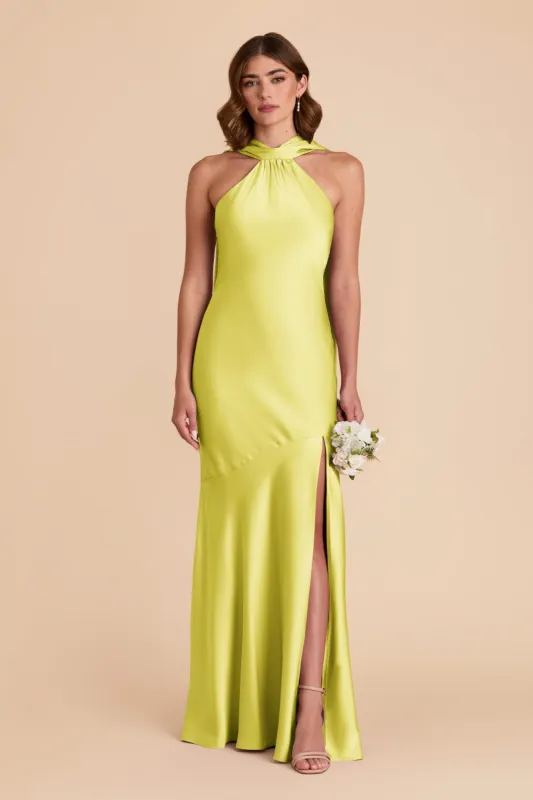 Eileen Matte Satin Dress - Chartreuse sold by Birdy Grey