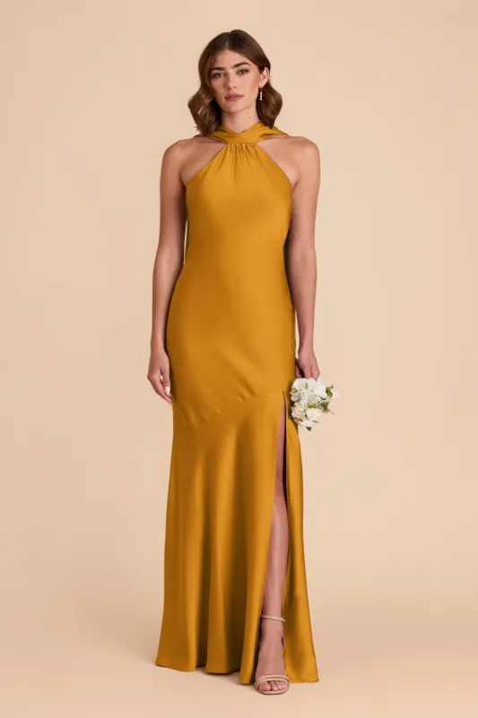 Eileen Matte Satin Dress - Butterscotch sold by Birdy Grey