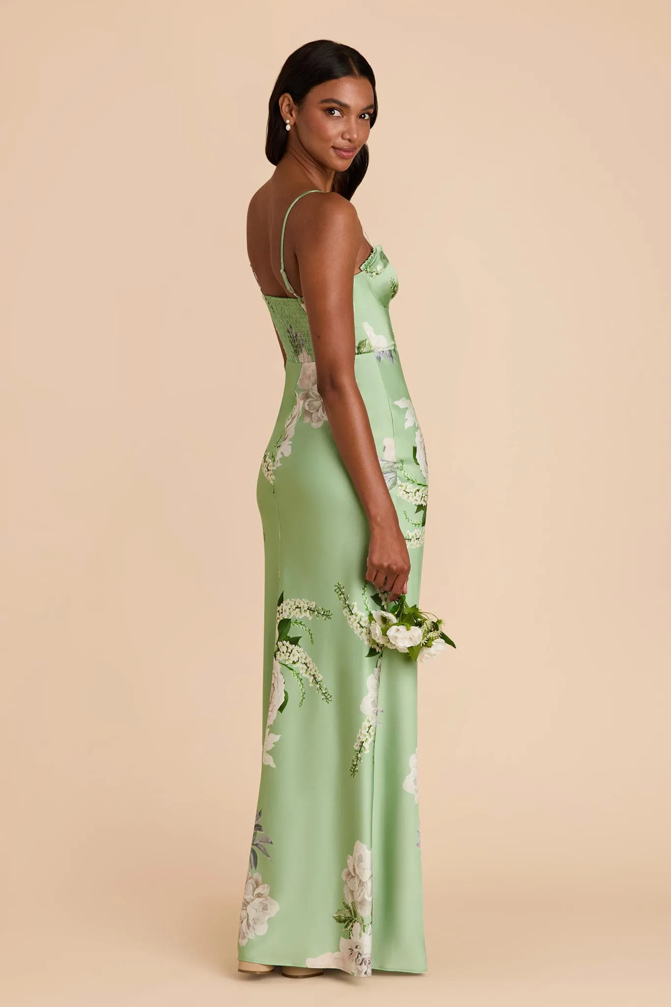 Jessica Matte Satin Dress - Pistachio Garden Bloom sold by Birdy Grey product image thumbnail 3