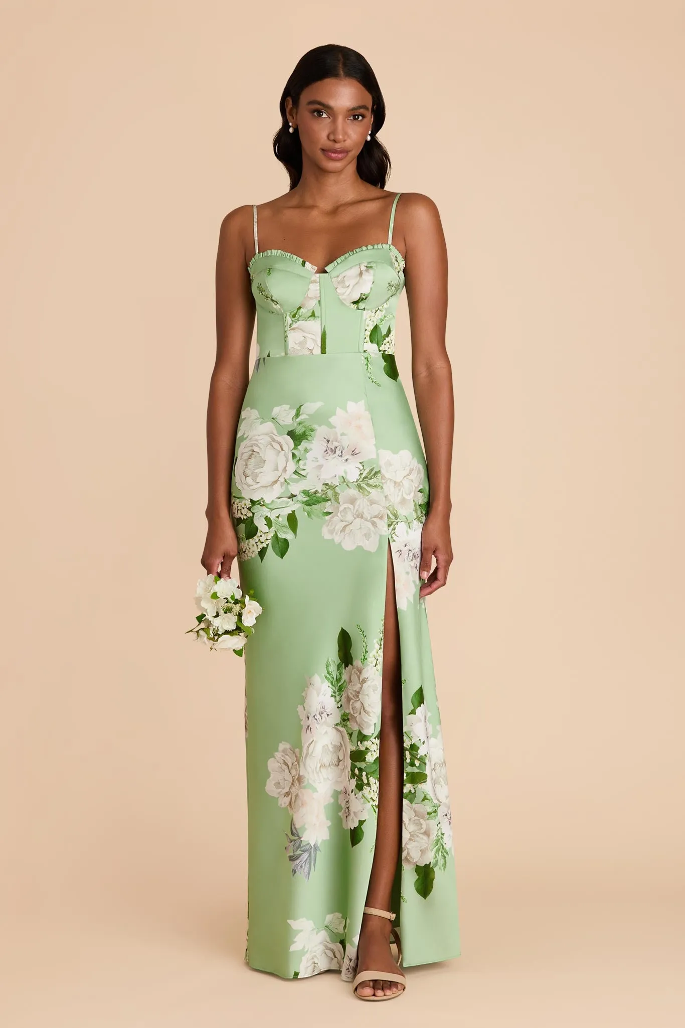 Jessica Matte Satin Dress - Pistachio Garden Bloom sold by Birdy Grey