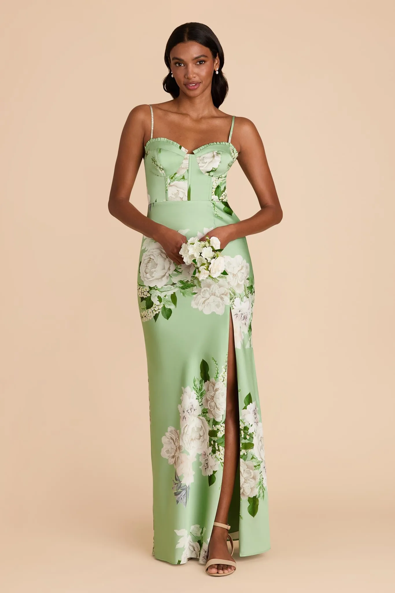 Jessica Matte Satin Dress - Pistachio Garden Bloom sold by Birdy Grey product image thumbnail 2