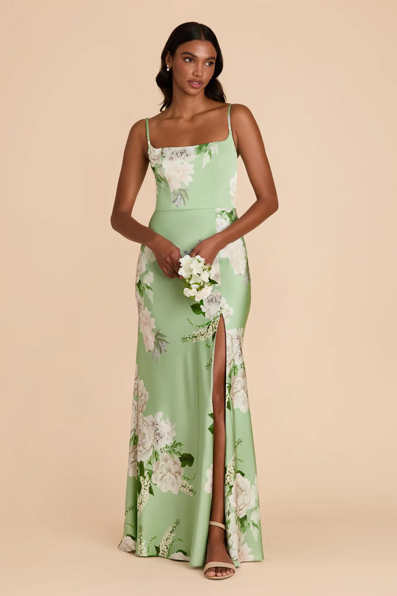 Mai Matte Satin Dress - Pistachio Garden Bloom sold by Birdy Grey product image thumbnail 2