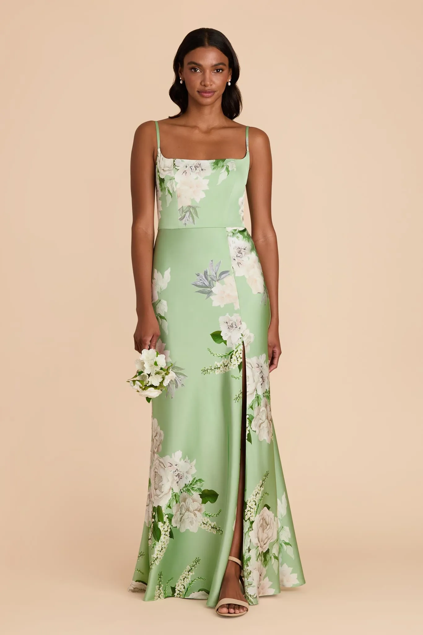 Mai Matte Satin Dress - Pistachio Garden Bloom sold by Birdy Grey