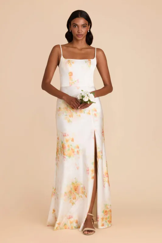 Mai Matte Satin Dress - White Blurred Floral sold by Birdy Grey
