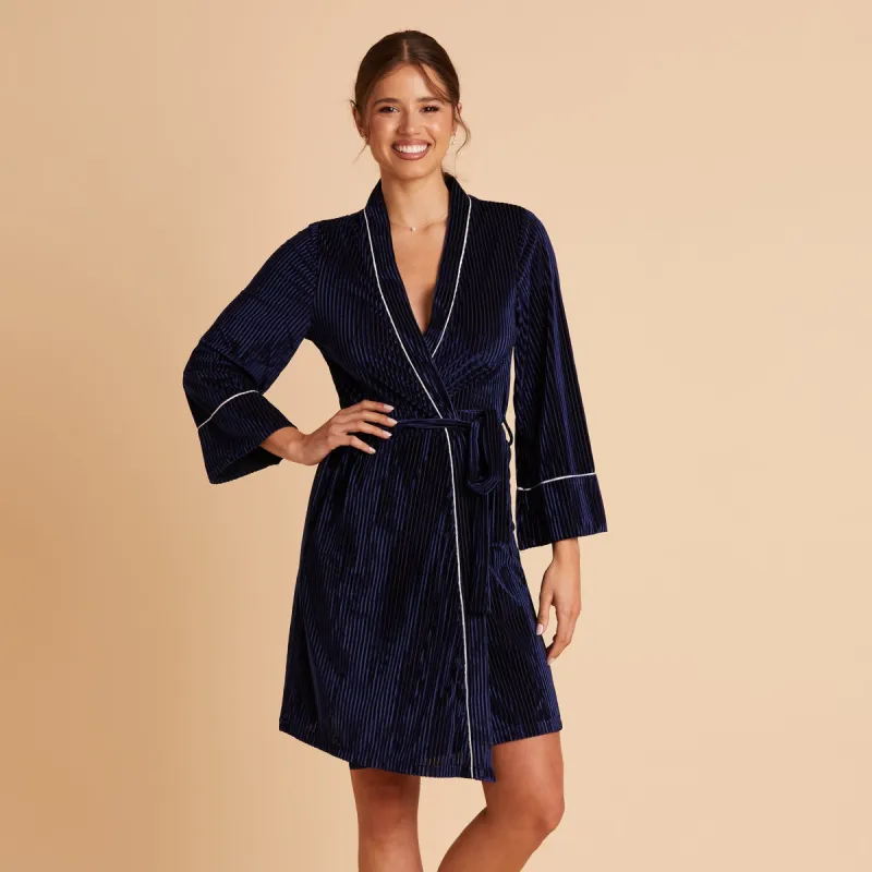 Velvet Ribbed Robe - Navy sold by Birdy Grey